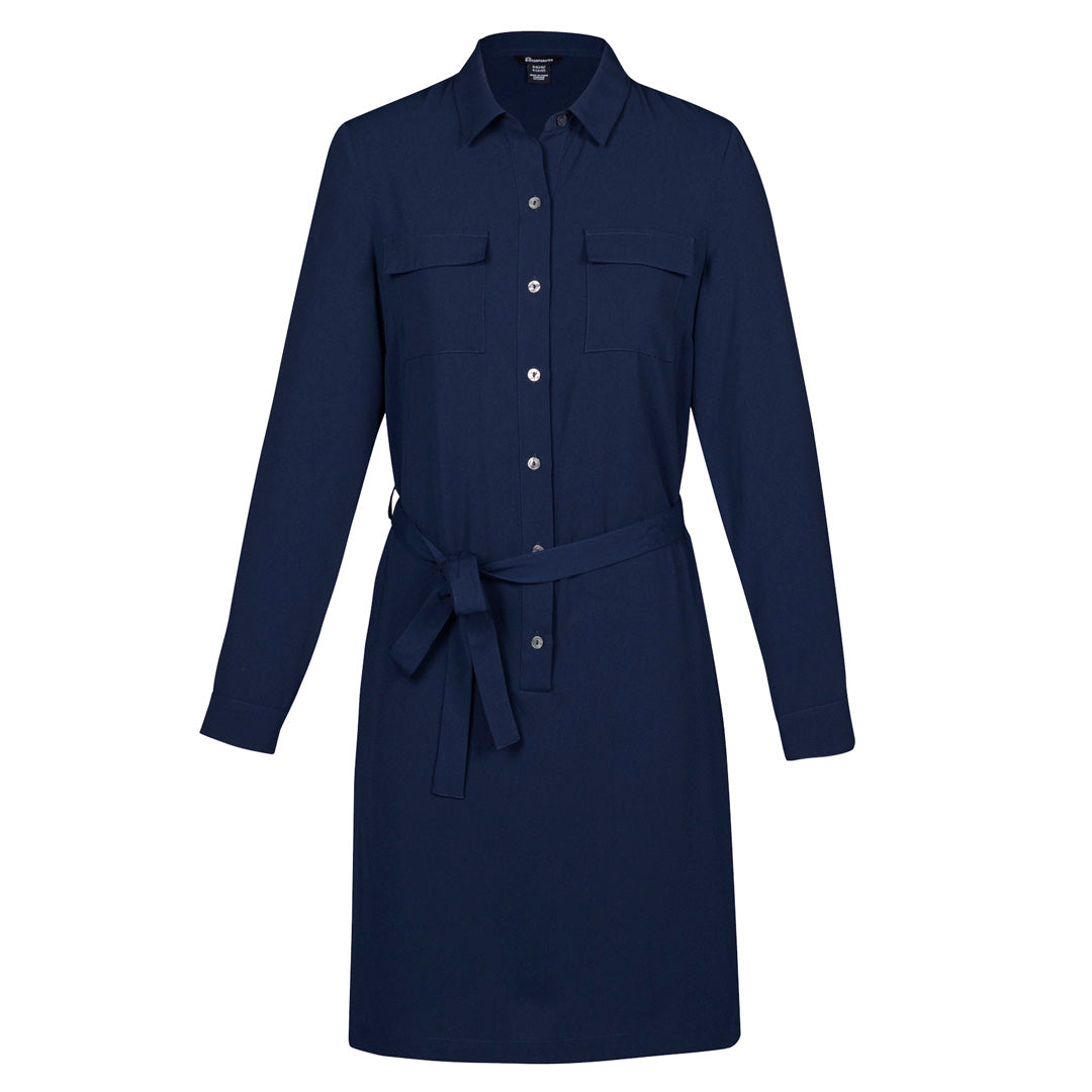 House of Uniforms The Chloe Pocket Shirt Dress | Long Sleeve Biz Corporates Navy