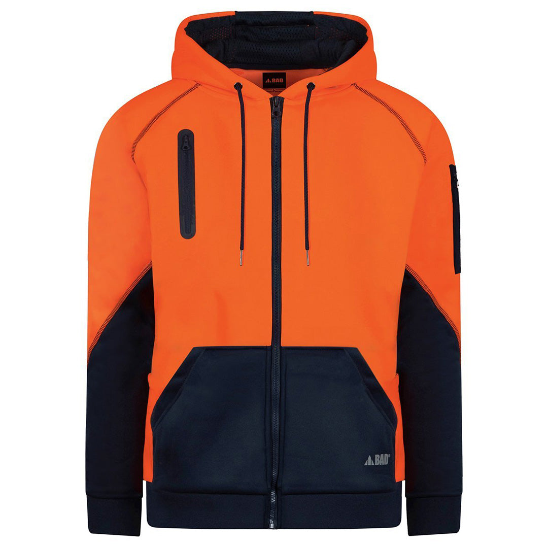 House of Uniforms The Bad Waterproof Rain Defend Hi Vis Fleece Hoodie | Full Zip Bad Workwear Orange