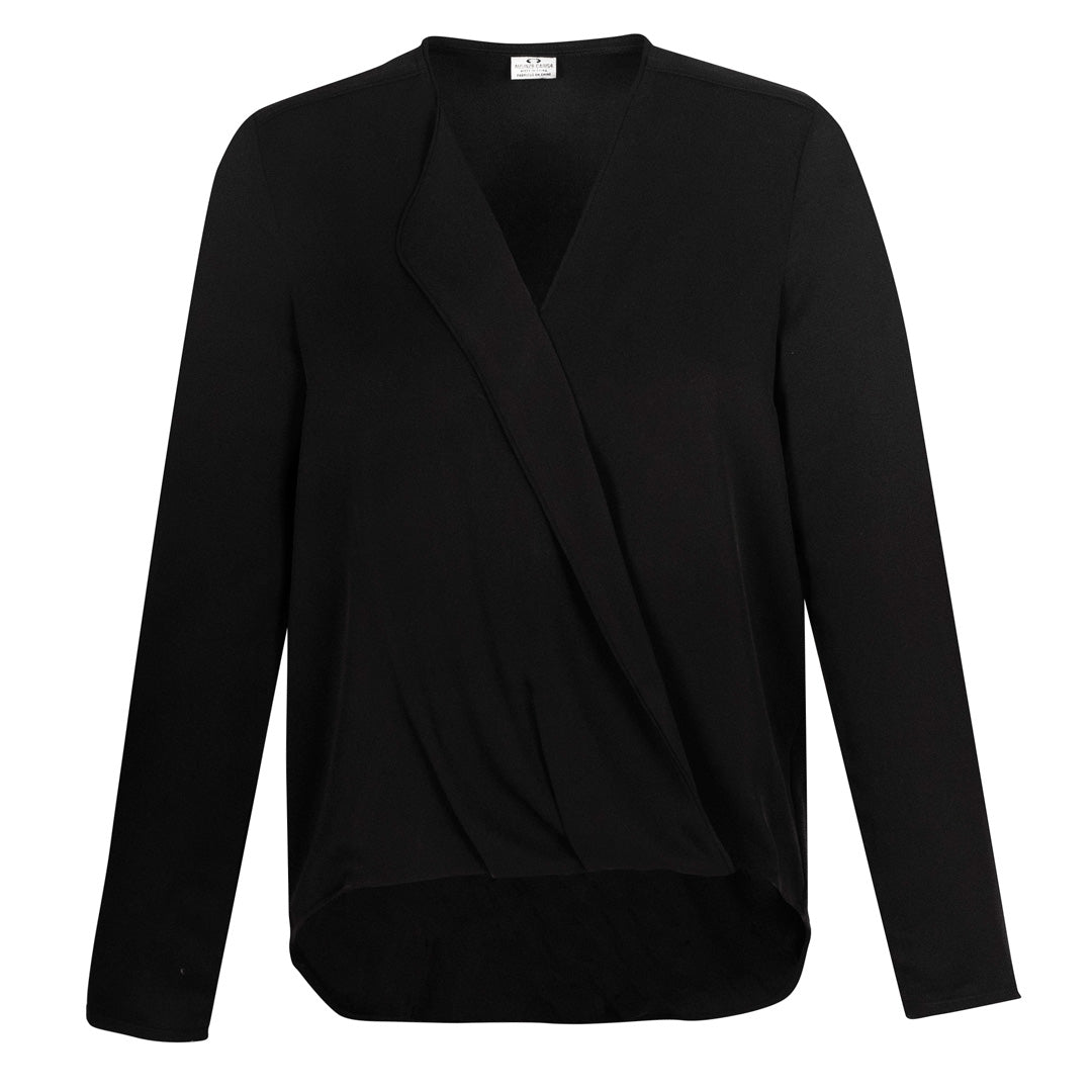 House of Uniforms The Lily Hi-Lo Blouse | Ladies | Long Sleeve Biz Collection Black