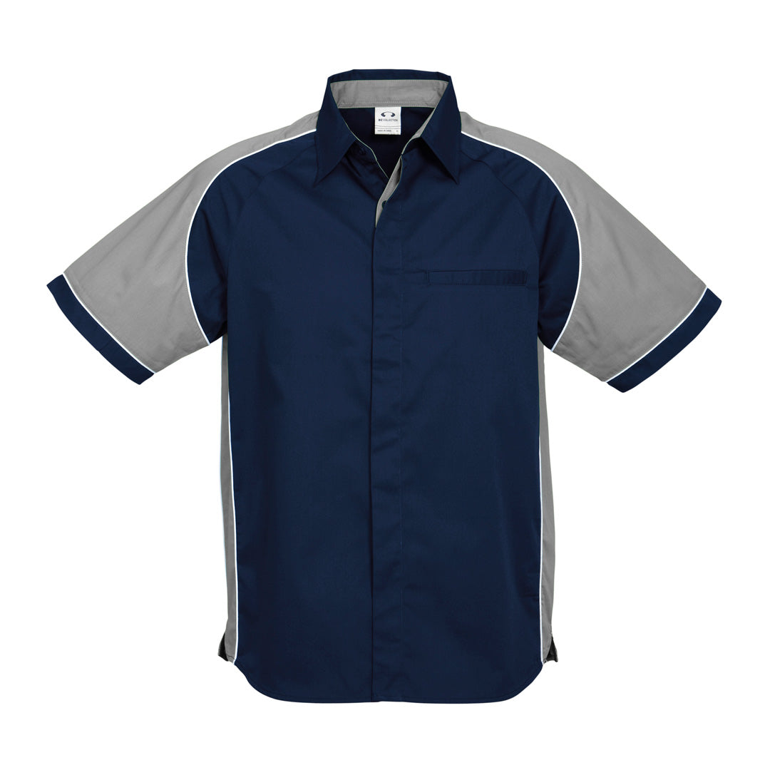 House of Uniforms The Nitro Shirt | Mens | Short Sleeve Biz Collection Navy/Grey