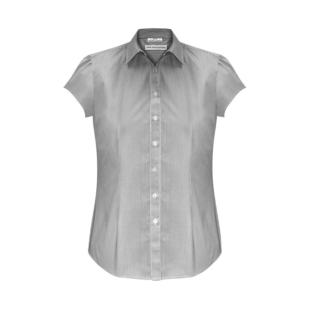 House of Uniforms The Euro Shirt | Ladies | Short Sleeve Biz Collection Black/White Stripe