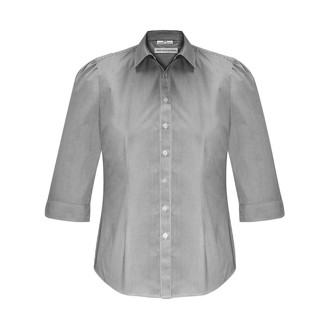 House of Uniforms The Euro Shirt | Ladies | 3/4 Sleeve Biz Collection Black/White Stripe