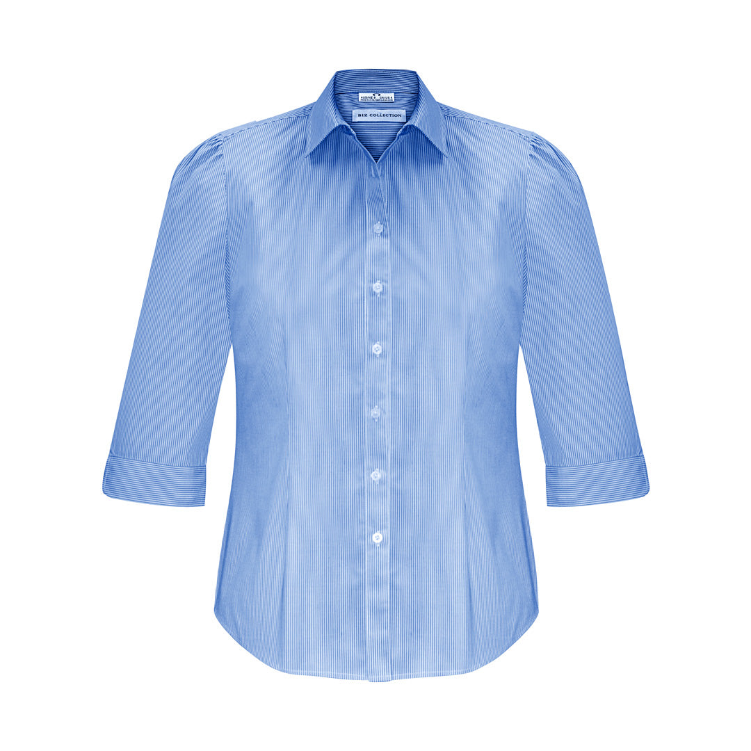 House of Uniforms The Euro Shirt | Ladies | 3/4 Sleeve Biz Collection Blue/White Stripe