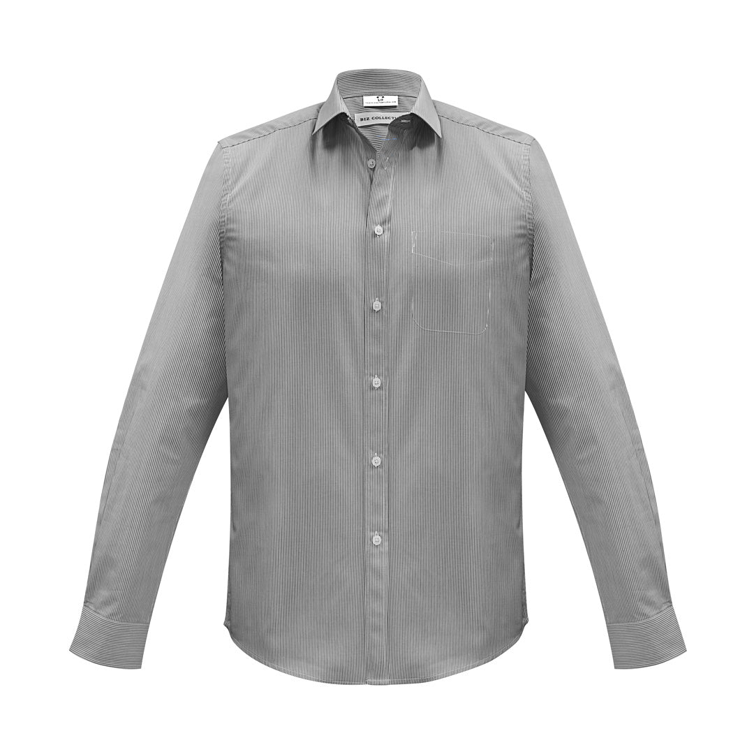 House of Uniforms The Euro Shirt | Mens | Long Sleeve Biz Collection Black/White Stripe