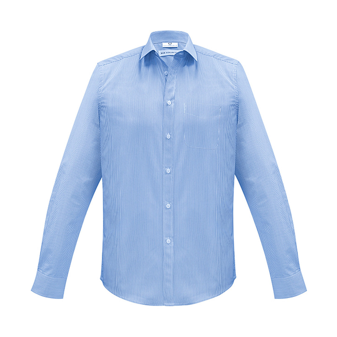 House of Uniforms The Euro Shirt | Mens | Long Sleeve Biz Collection Blue/White Stripe