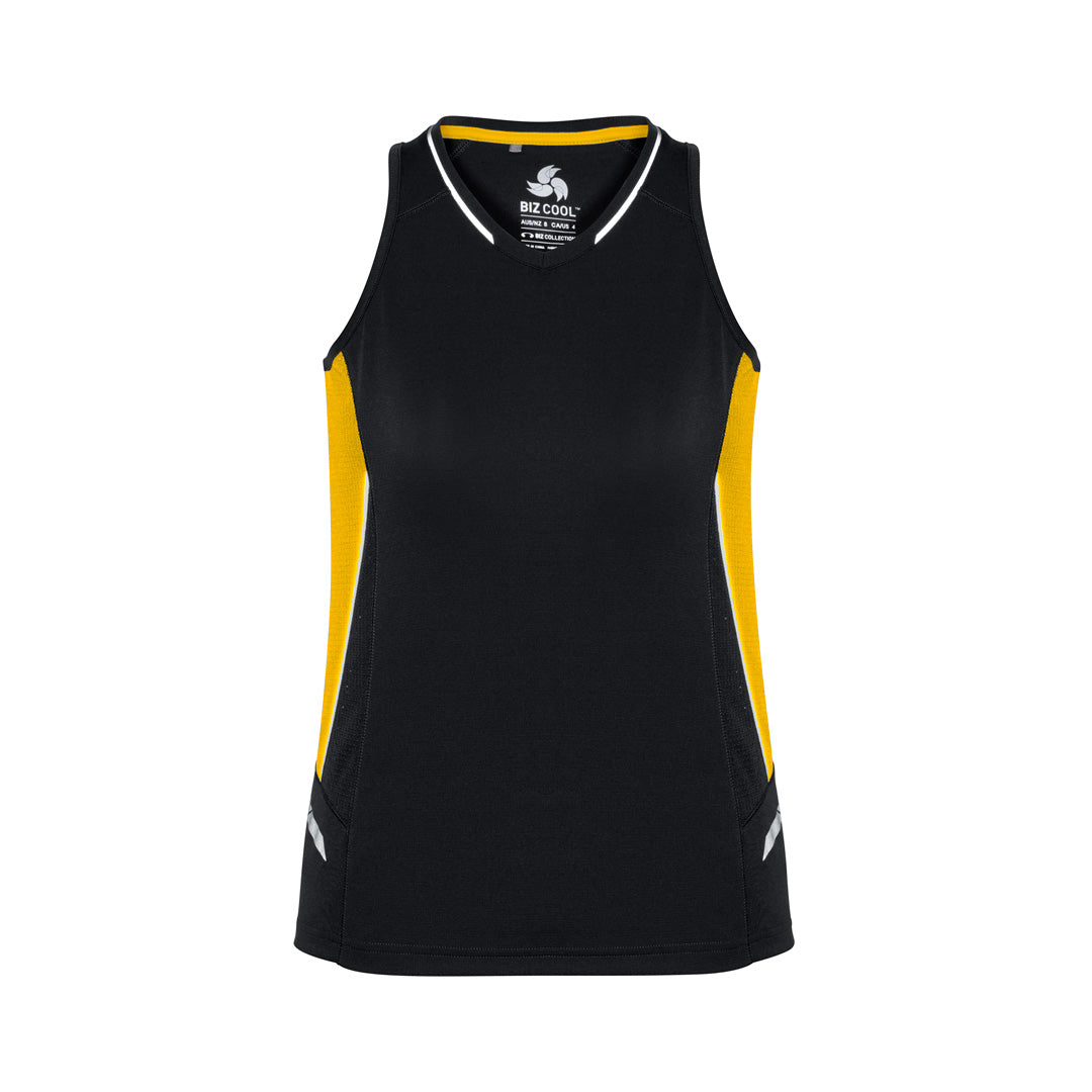 House of Uniforms The Renegade Singlet | Ladies Biz Collection Black/Gold/Silver