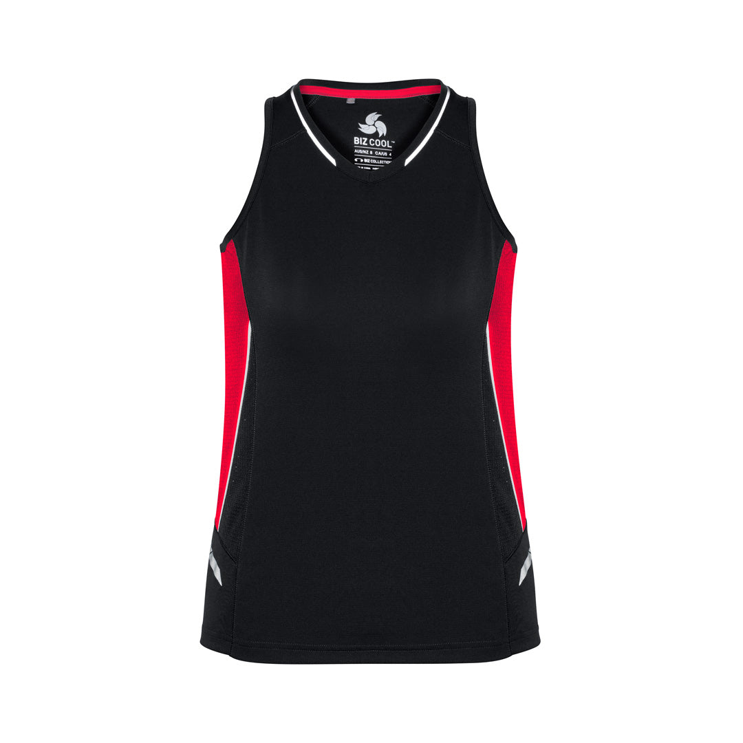 House of Uniforms The Renegade Singlet | Ladies Biz Collection Black/Red/Silver
