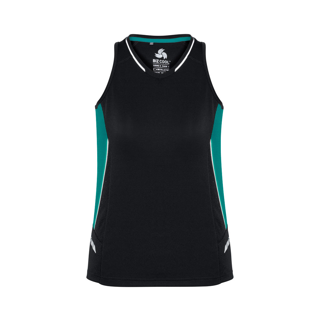 House of Uniforms The Renegade Singlet | Ladies Biz Collection Black/Teal/Silver