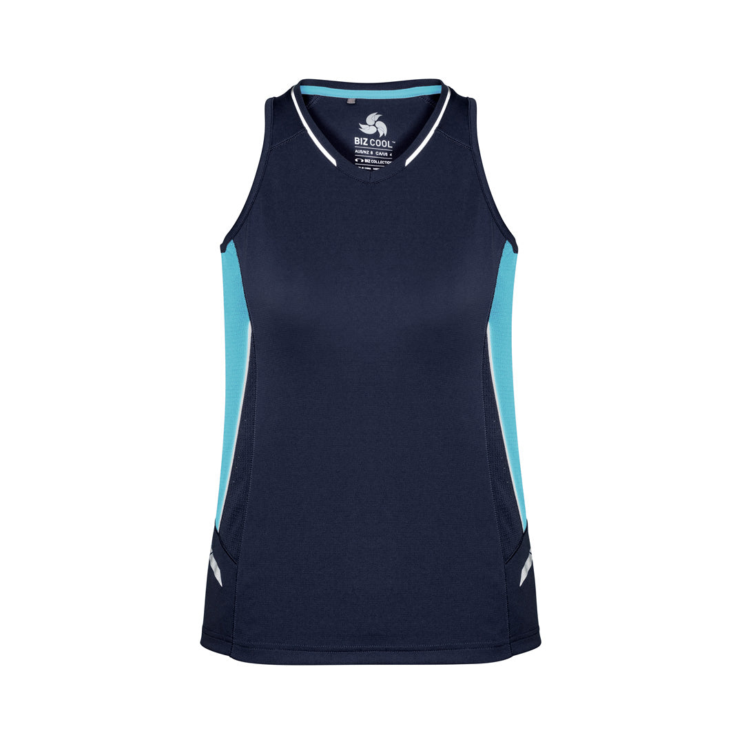 House of Uniforms The Renegade Singlet | Ladies Biz Collection Navy/Sky/Silver