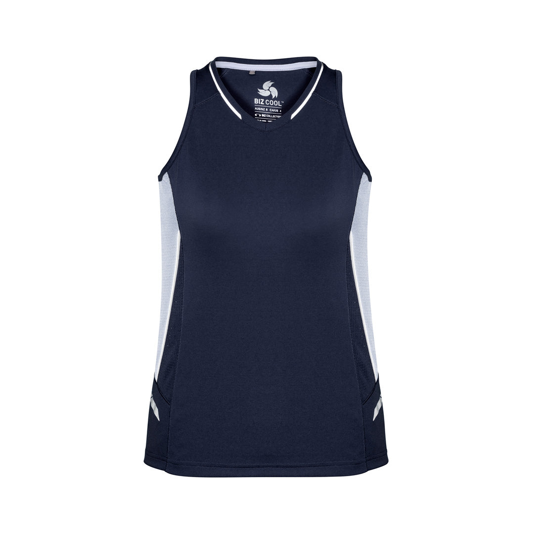 House of Uniforms The Renegade Singlet | Ladies Biz Collection Navy/White/Silver