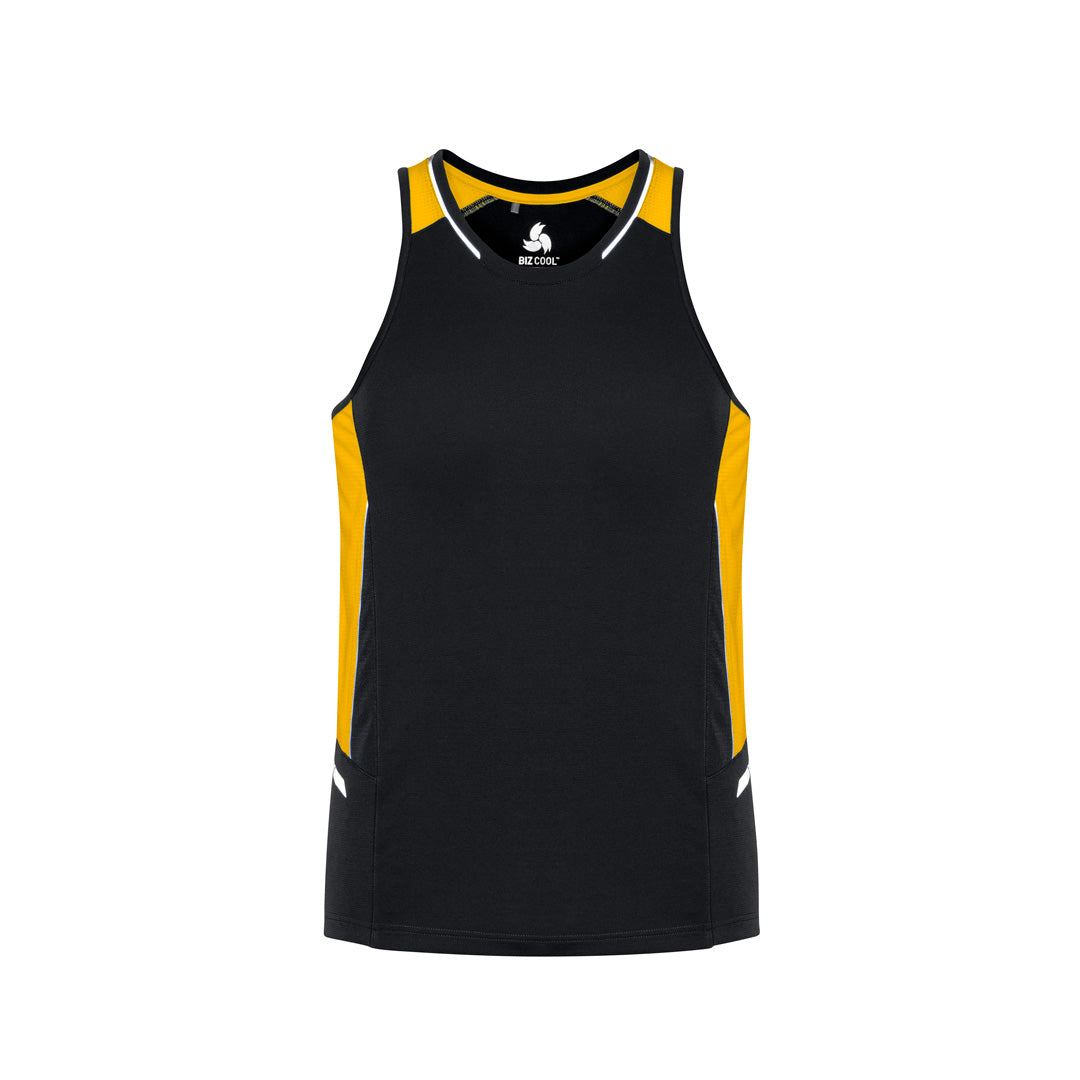 House of Uniforms The Renegade Singlet | Mens Biz Collection Black/Gold/Silver
