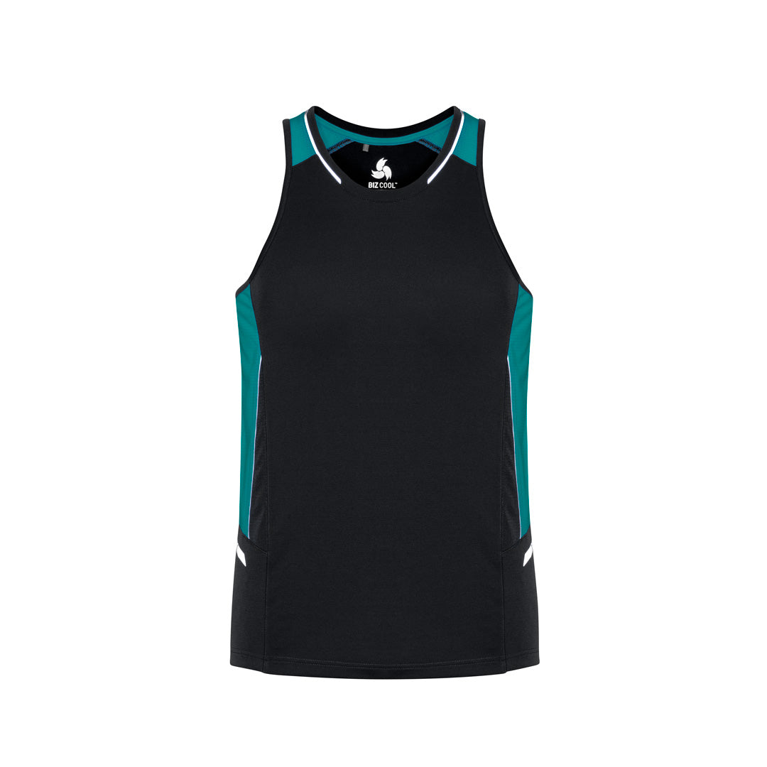 House of Uniforms The Renegade Singlet | Mens Biz Collection Black/Teal/Silver