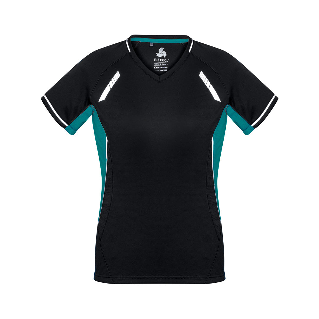 House of Uniforms The Renegade Tee | Ladies | Short Sleeve Biz Collection Black/Teal/Silver
