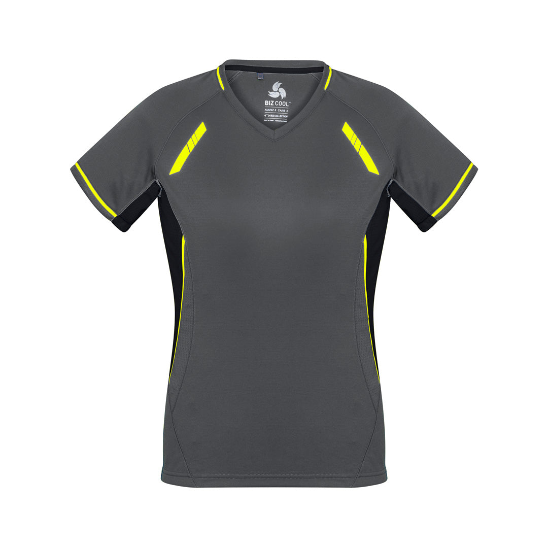 House of Uniforms The Renegade Tee | Ladies | Short Sleeve Biz Collection Grey/Black/Yellow
