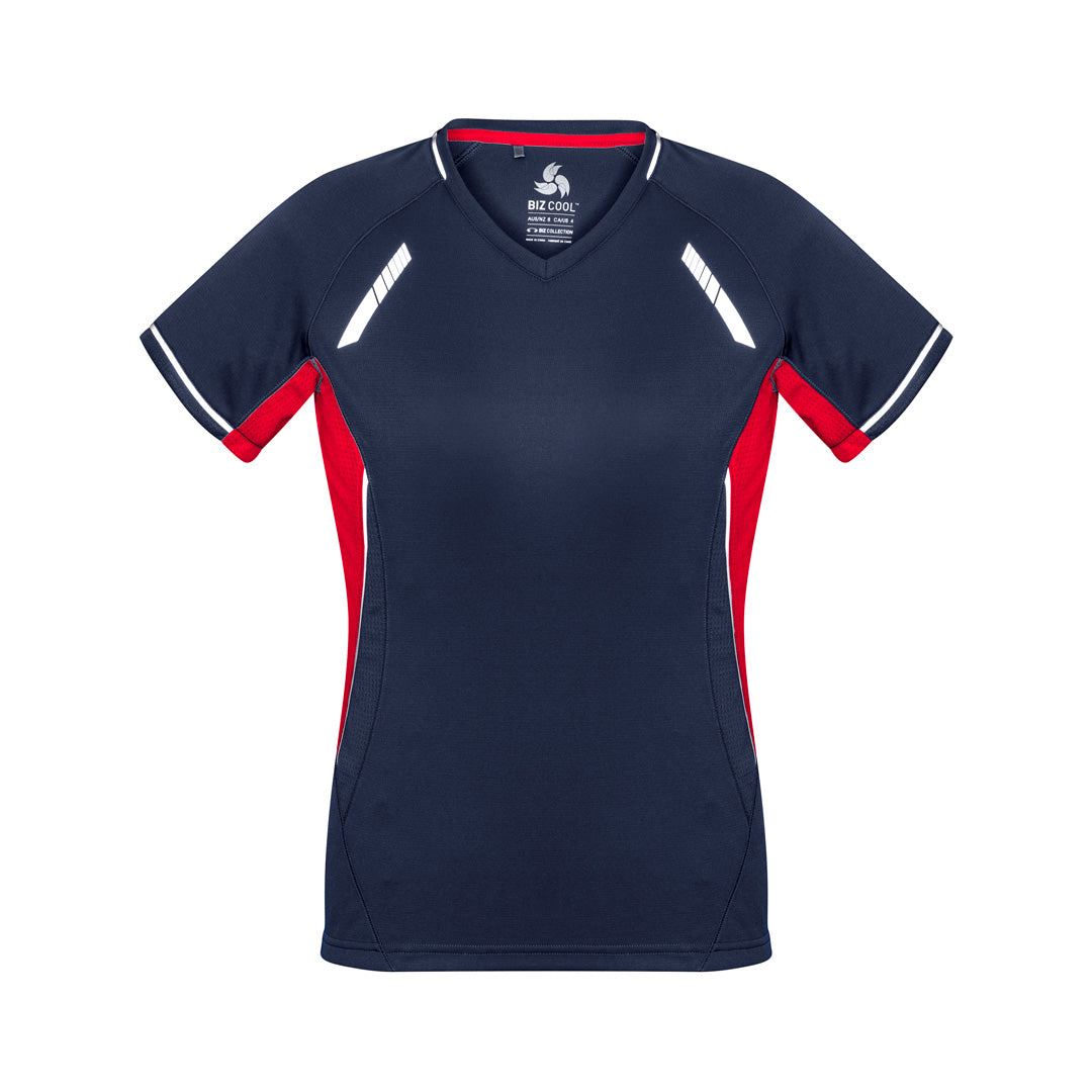 House of Uniforms The Renegade Tee | Ladies | Short Sleeve Biz Collection Navy/Red/Silver