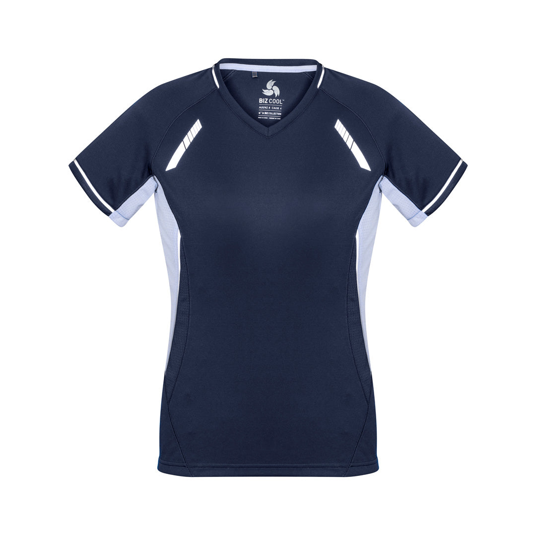 House of Uniforms The Renegade Tee | Ladies | Short Sleeve | Plus Biz Collection Navy/White/Silver