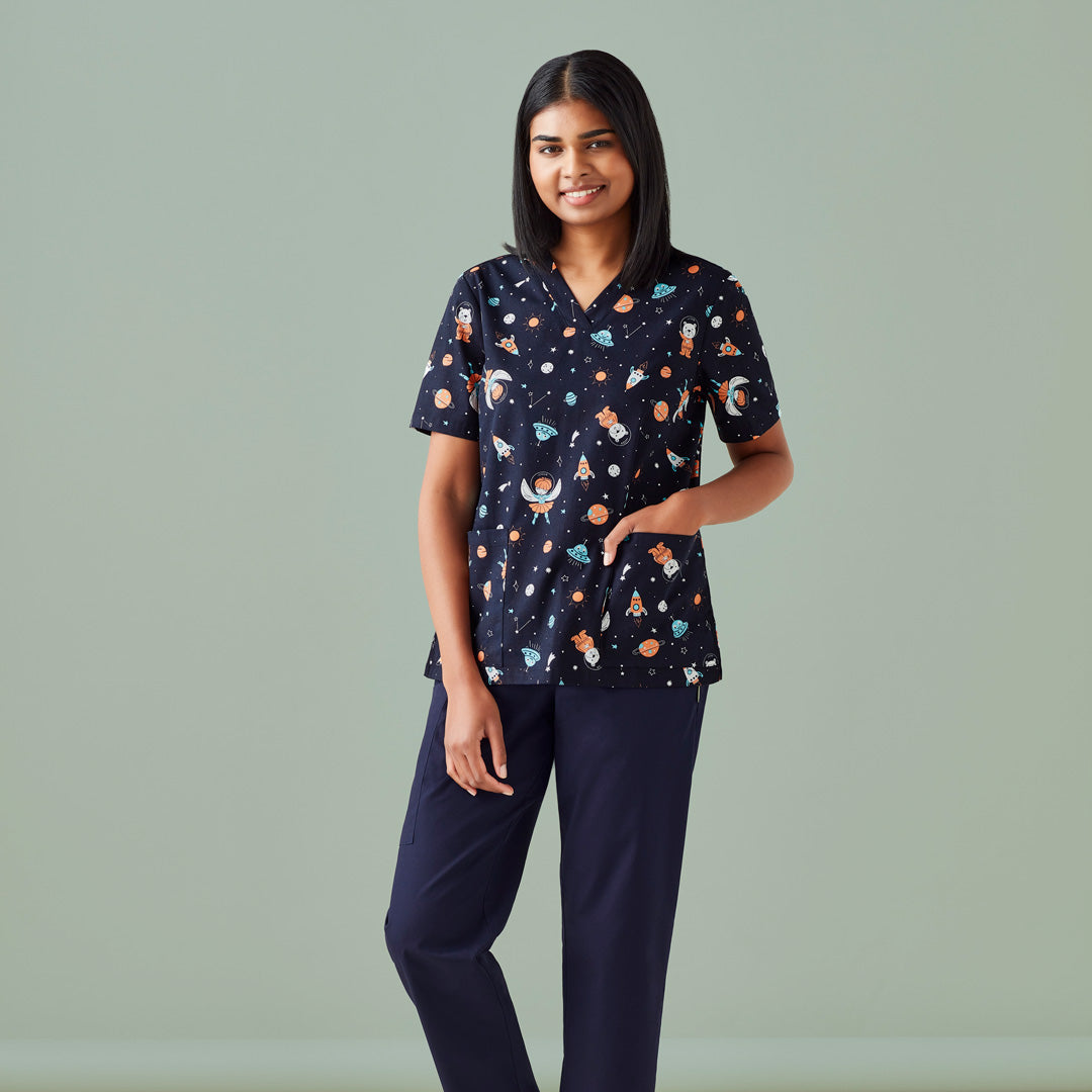 House of Uniforms The Space Party Printed Scrub Top | Ladies Biz Care 