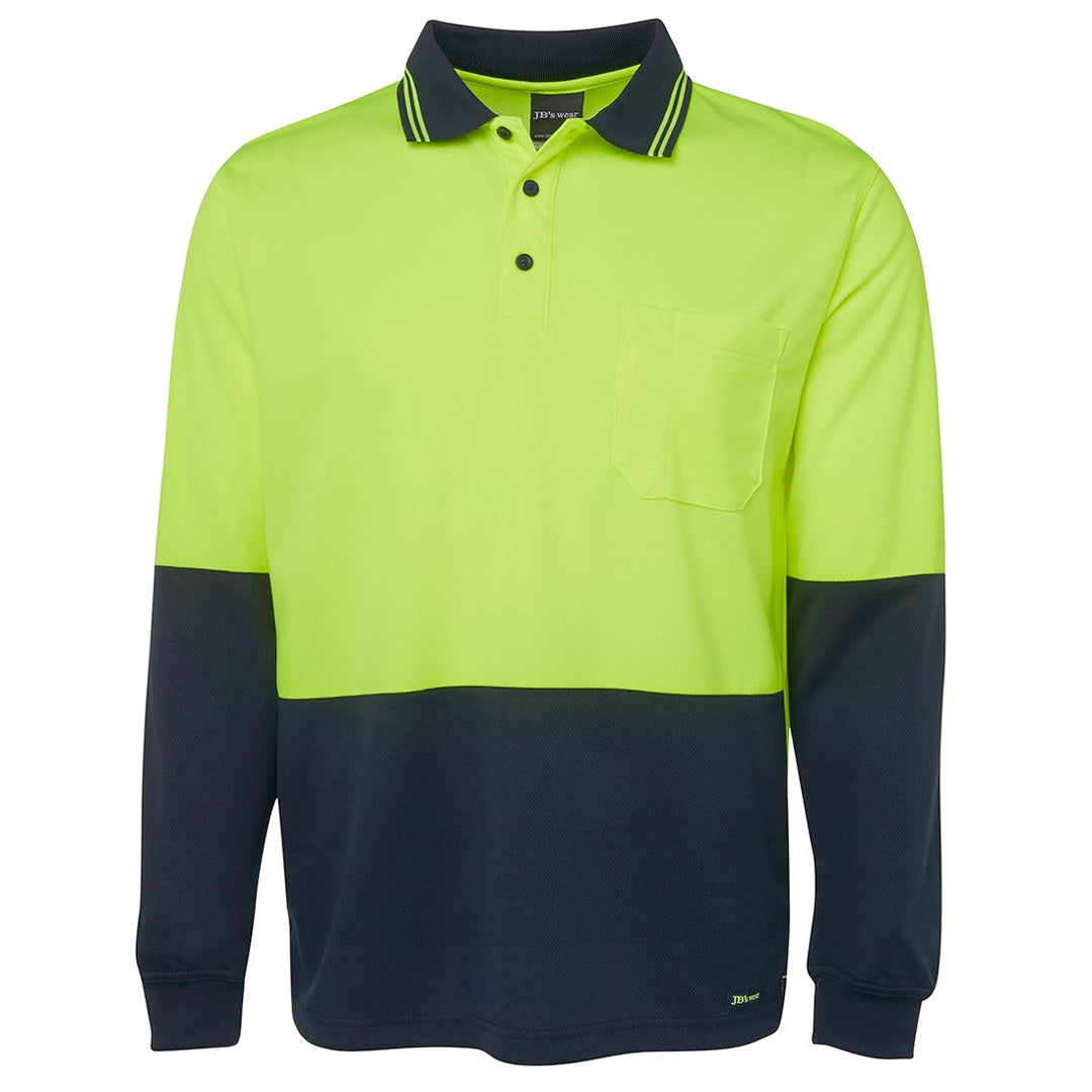 House of Uniforms The Traditional Hi Vis Polo | Long Sleeve | Adults Jbs Wear Lime/Navy