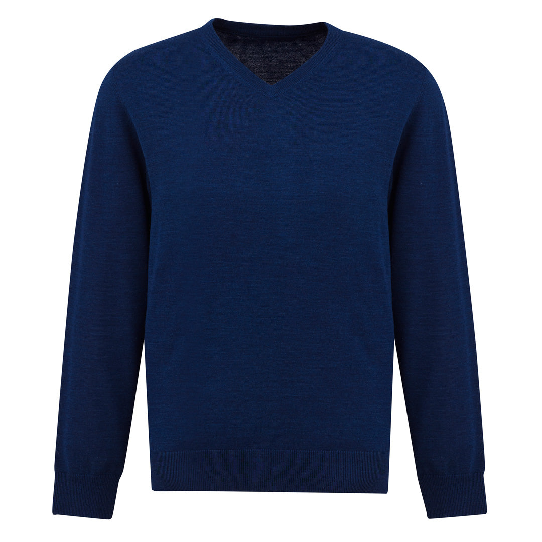 House of Uniforms The Roma Knit | Mens | V Neck Jumper Biz Collection French Blue