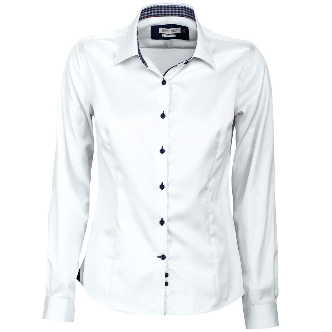 House of Uniforms The Red Bow 20 Shirt | Ladies | Long Sleeve James Harvest White