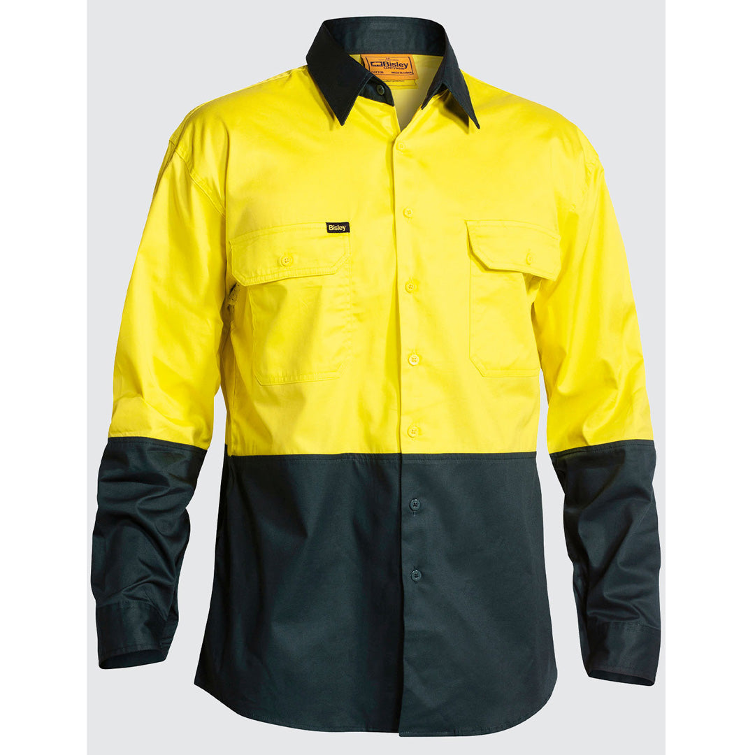 House of Uniforms The Two Tone Lightweight Shirt | Hi Vis | Long Sleeve | Mens Bisley Yellow/Bottle
