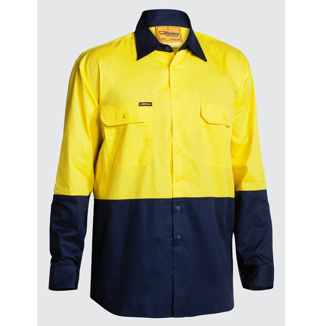 House of Uniforms The Two Tone Lightweight Shirt | Hi Vis | Long Sleeve | Mens Bisley Yellow/Navy