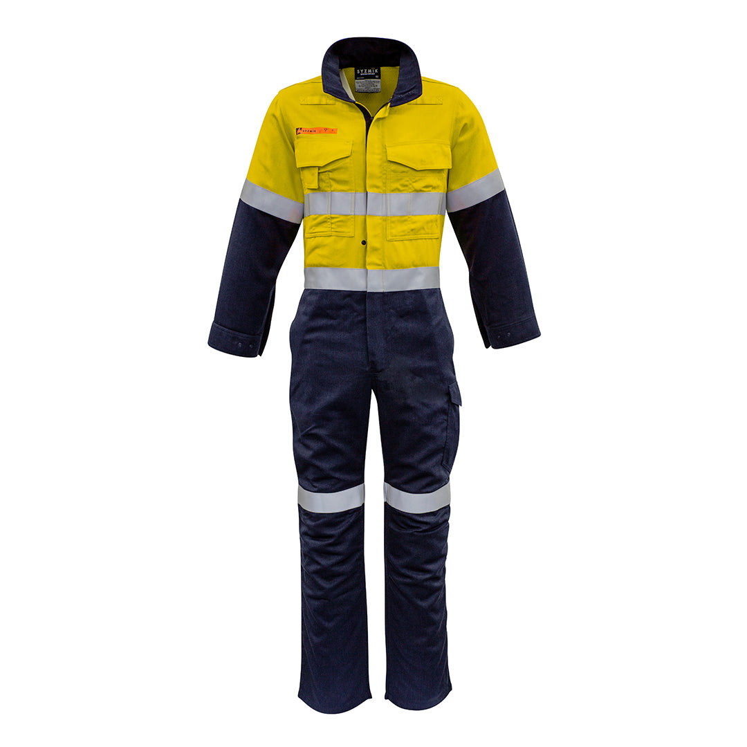 House of Uniforms The Tom Coverall | Mens | Hi Vis | Flame Resistant Syzmik Yellow/Navy