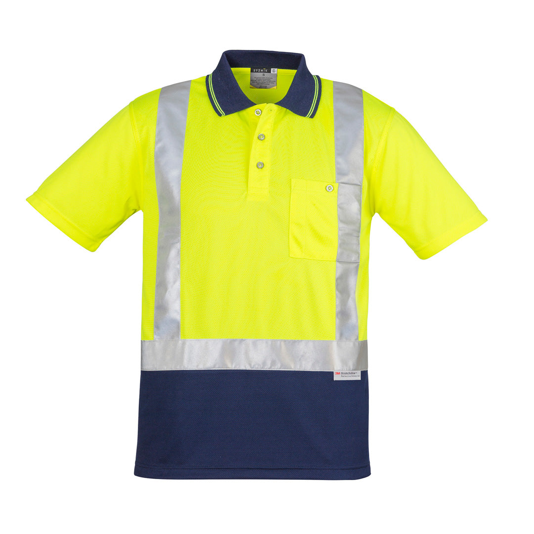 House of Uniforms The Hi Vis Spliced Polo | Shoulder Taped | Short Sleeve Syzmik Yellow/Navy