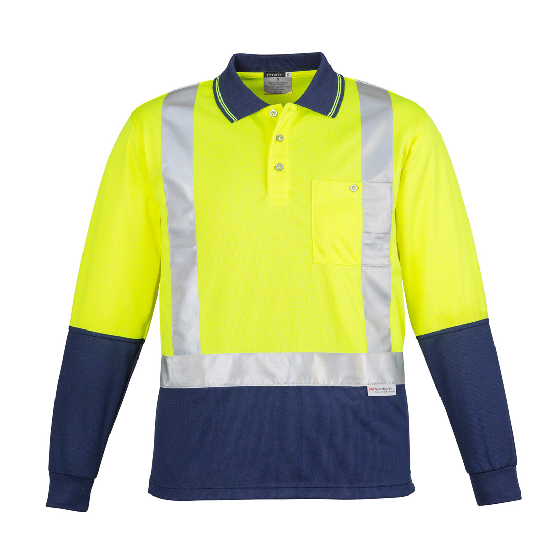House of Uniforms The Hi Vis Spliced Polo | Shoulder Taped | Long Sleeve Syzmik Yellow/Navy