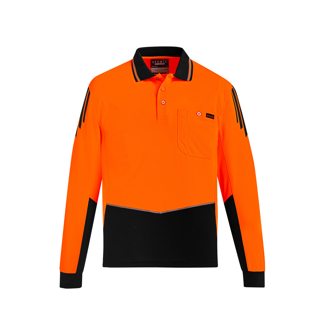 House of Uniforms The Flux Hi Vis Polo | Mens | Long Sleeve Syzmik Orange/Black