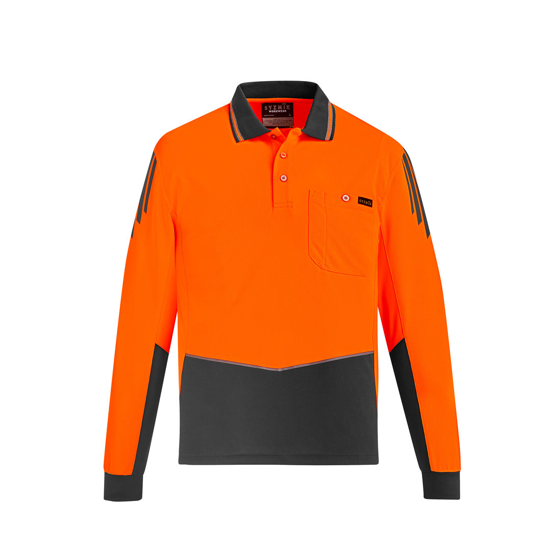 House of Uniforms The Flux Hi Vis Polo | Mens | Long Sleeve Syzmik Orange/Charcoal