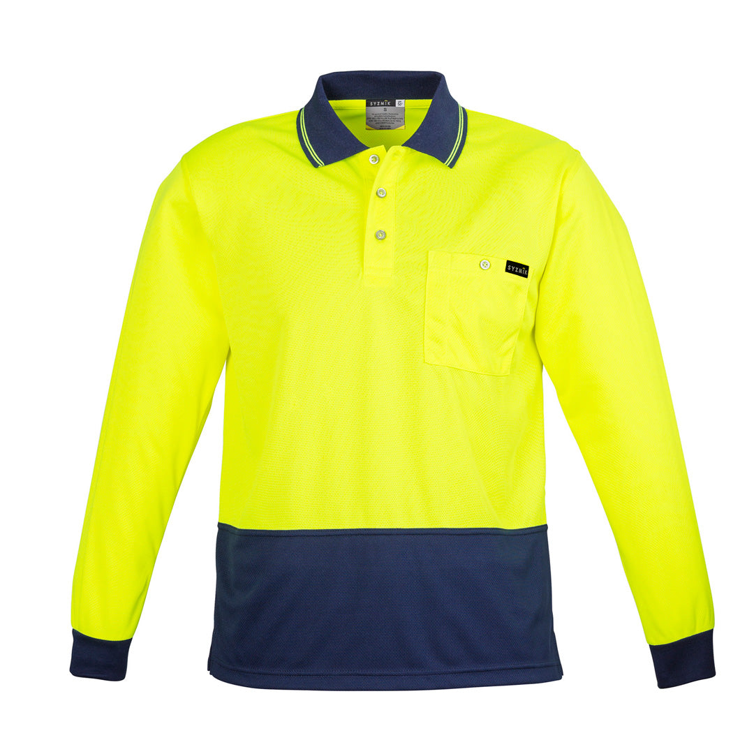 House of Uniforms The Comfort Back Polo | Mens | Long Sleeve Syzmik Yellow/Navy