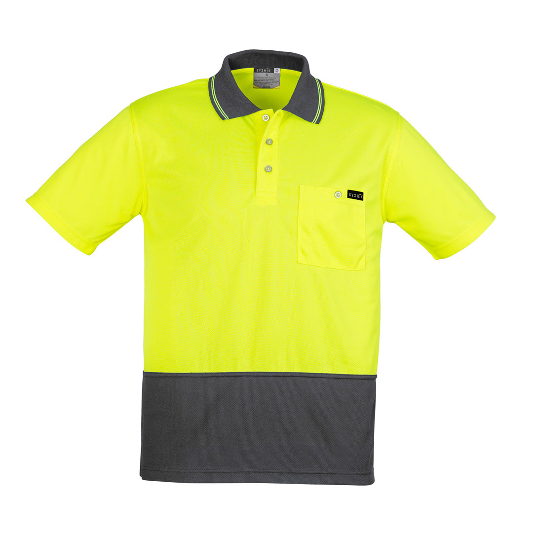House of Uniforms The Comfort Back Polo | Mens | Short Sleeve Syzmik Yellow/Charcoal
