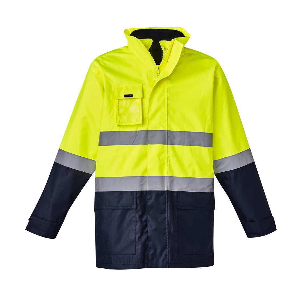 House of Uniforms The Basic Hi Vis 4 in One Taped Jacket | Unisex Syzmik Yellow/Navy