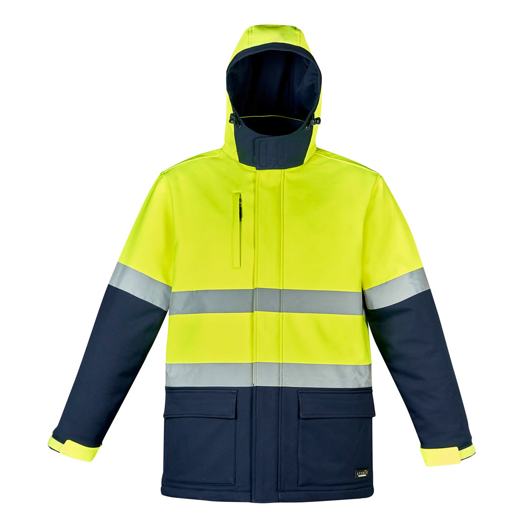 House of Uniforms The Hi Vis Antarctic Softshell Taped Jacket | Unisex Syzmik Yellow/Navy