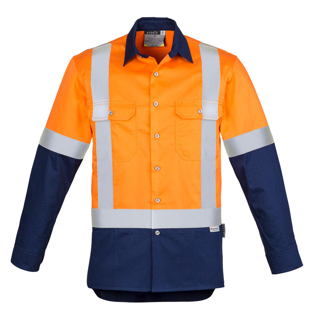 House of Uniforms The Industrial Shirt | Mens | Long Sleeve Syzmik Orange/Navy