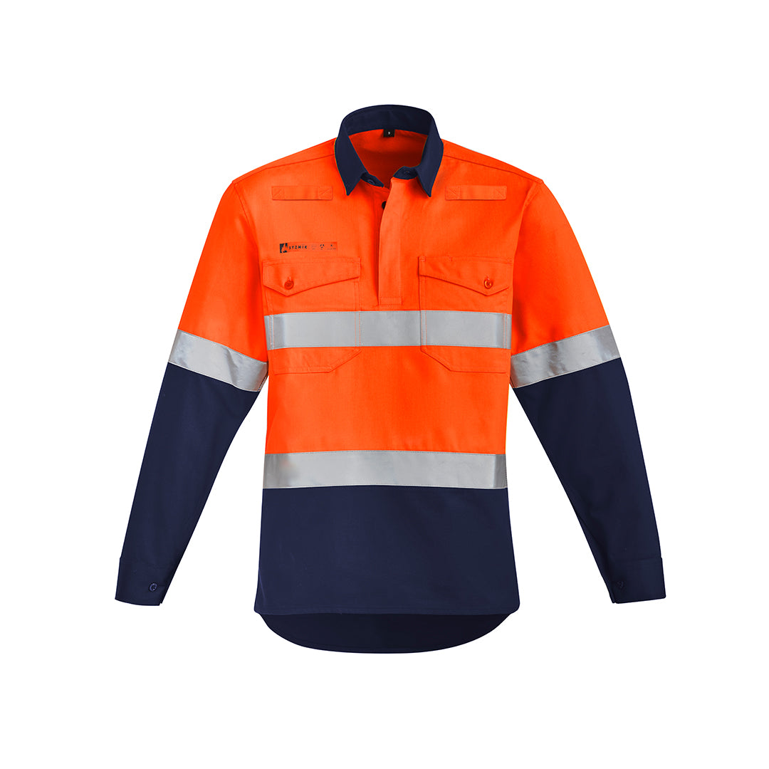 House of Uniforms The Julian Shirt | Adults | Hi Vis Taped | Flame Resistant | Closed Front Syzmik Orange/Navy