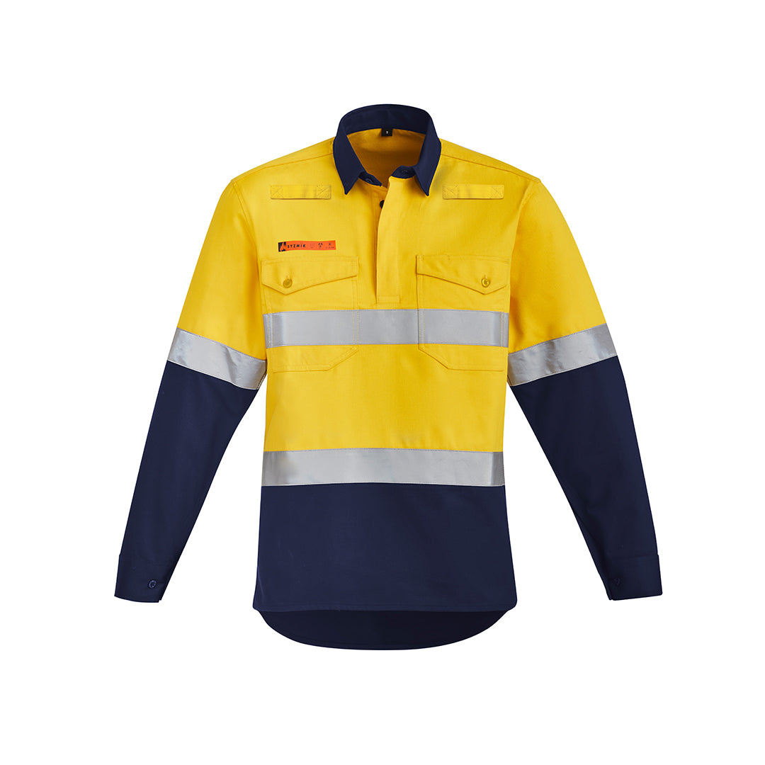 House of Uniforms The Julian Shirt | Adults | Hi Vis Taped | Flame Resistant | Closed Front Syzmik Yellow/Navy