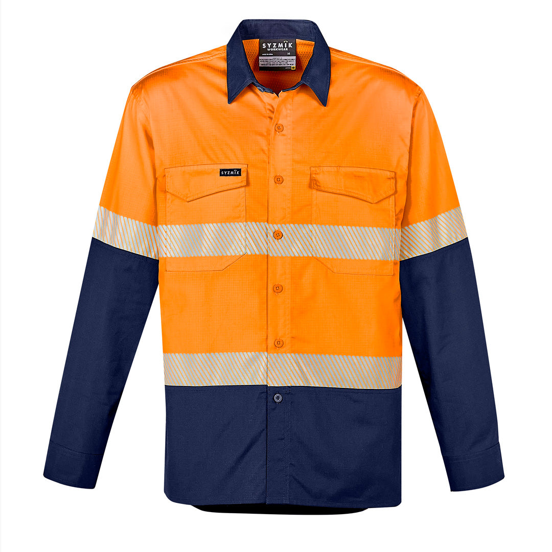House of Uniforms The Rugged Segmented Shirt | Mens | Long Sleeve Syzmik Orange/Navy