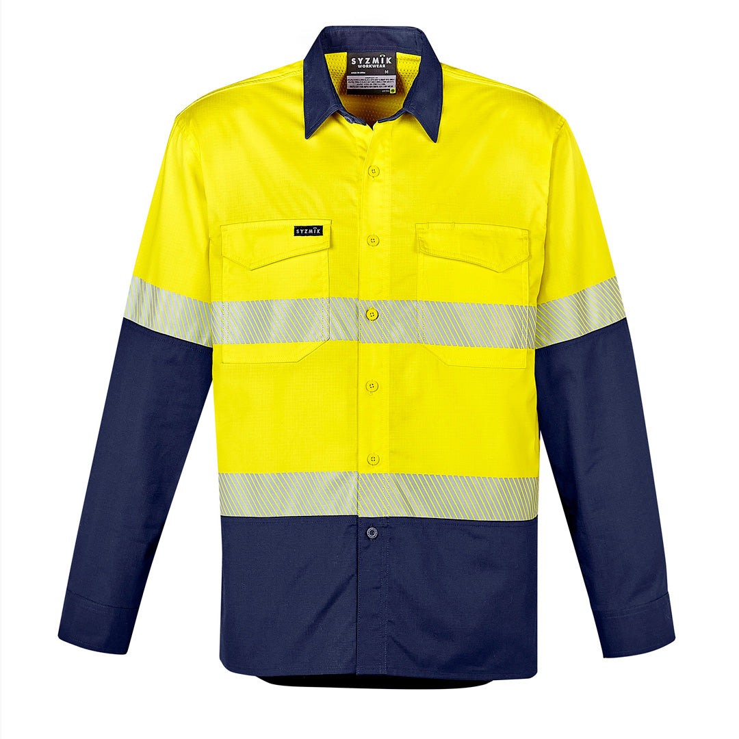 House of Uniforms The Rugged Segmented Shirt | Mens | Long Sleeve Syzmik Yellow/Navy