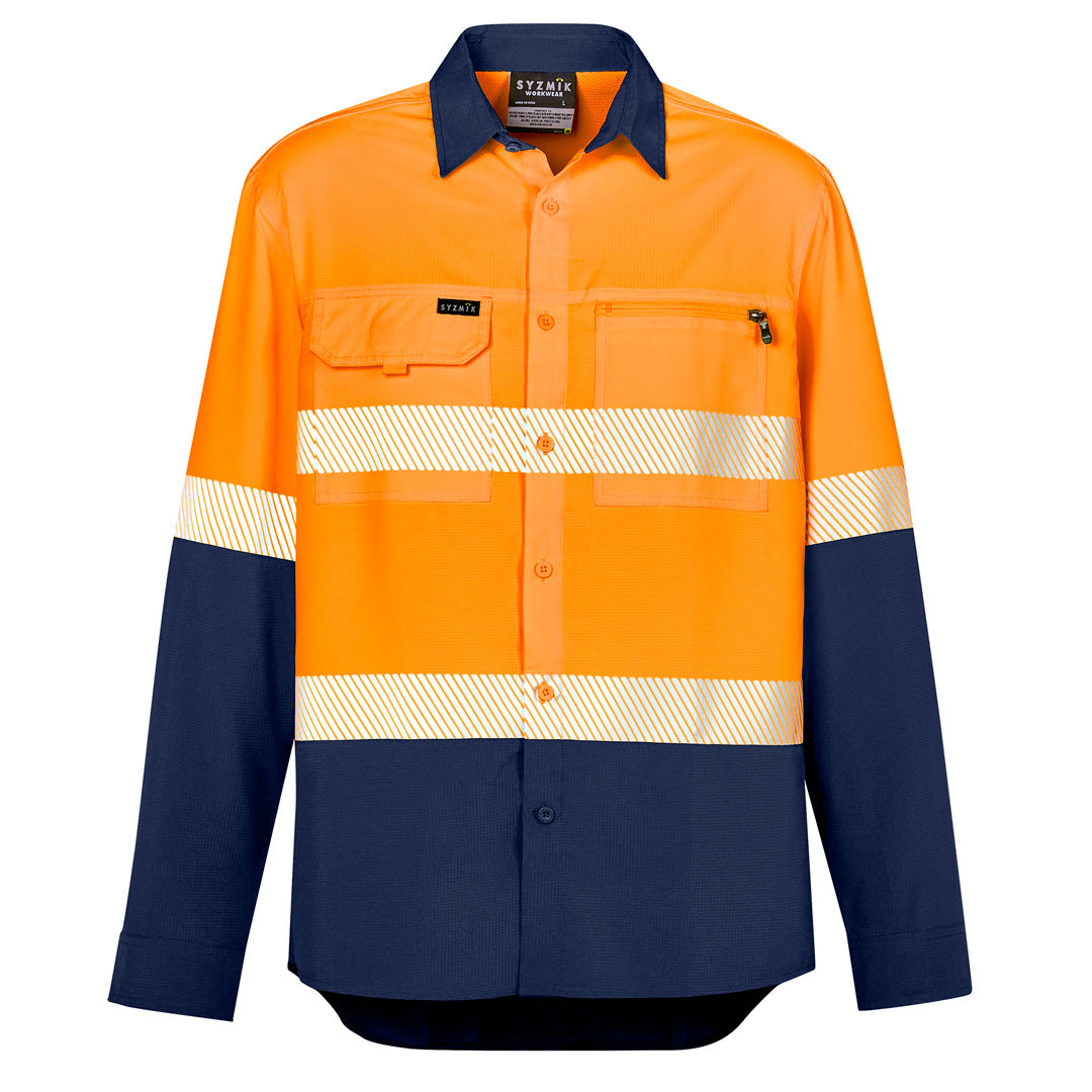 House of Uniforms The Segmented Hi Vis Outdoor Shirt | Unisex | Long Sleeve Syzmik Orange/Navy