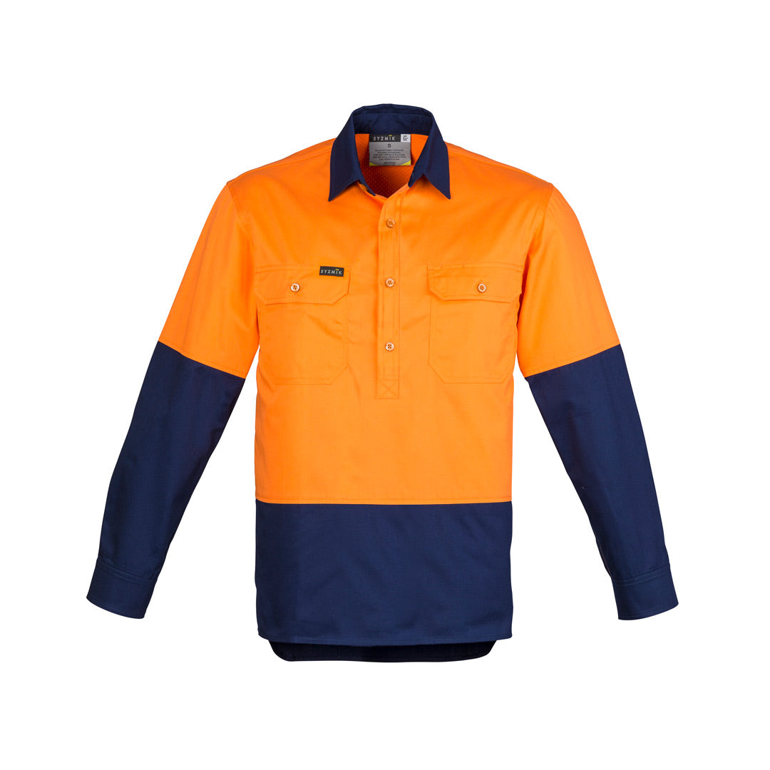 House of Uniforms The Ben Shirt | Mens | Long Sleeve Syzmik Orange/Navy