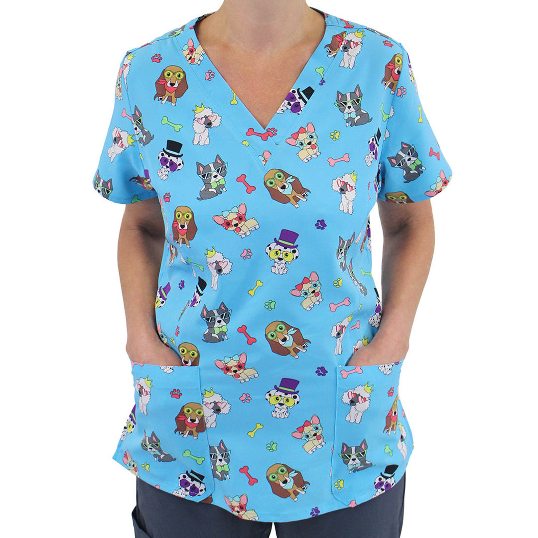 House of Uniforms The V Neck Printed Scrub Top | Ladies Maevn DOGS