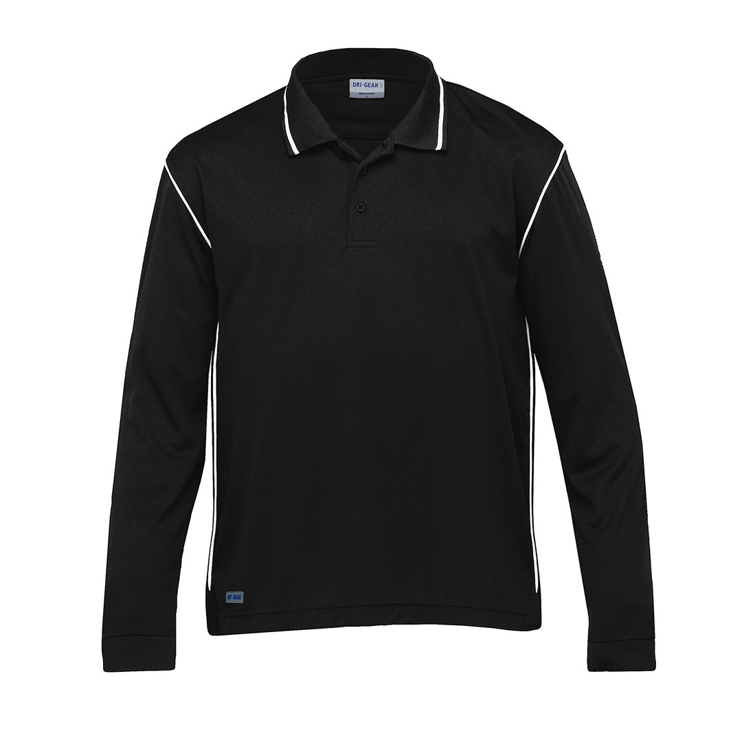 House of Uniforms The Dri Gear Hype Polo | Long Sleeve | Adults Gear for Life Black/White