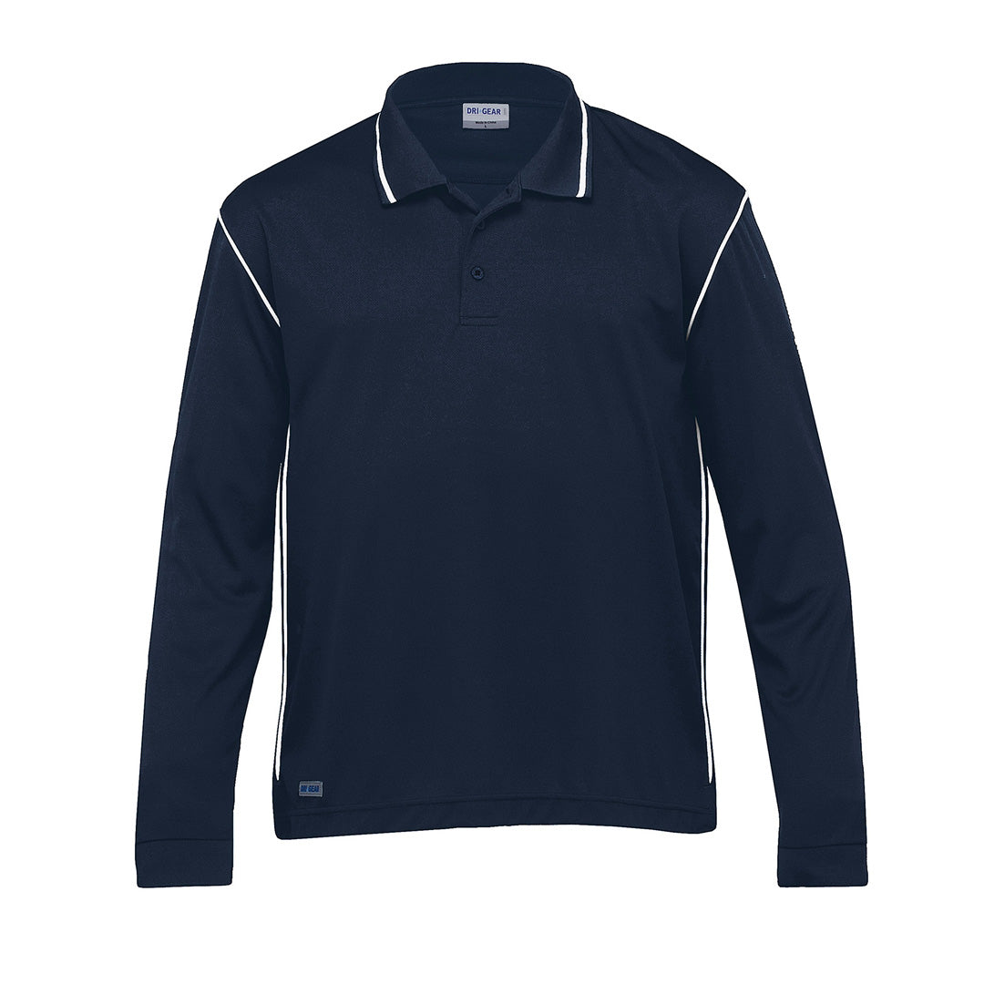 House of Uniforms The Dri Gear Hype Polo | Long Sleeve | Adults Gear for Life Navy/White