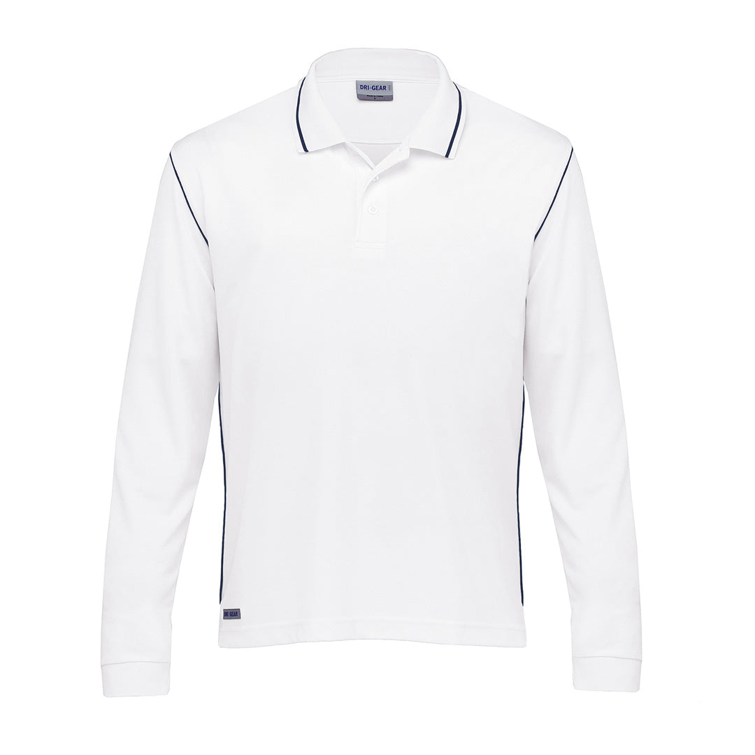 House of Uniforms The Dri Gear Hype Polo | Long Sleeve | Adults Gear for Life White/Navy