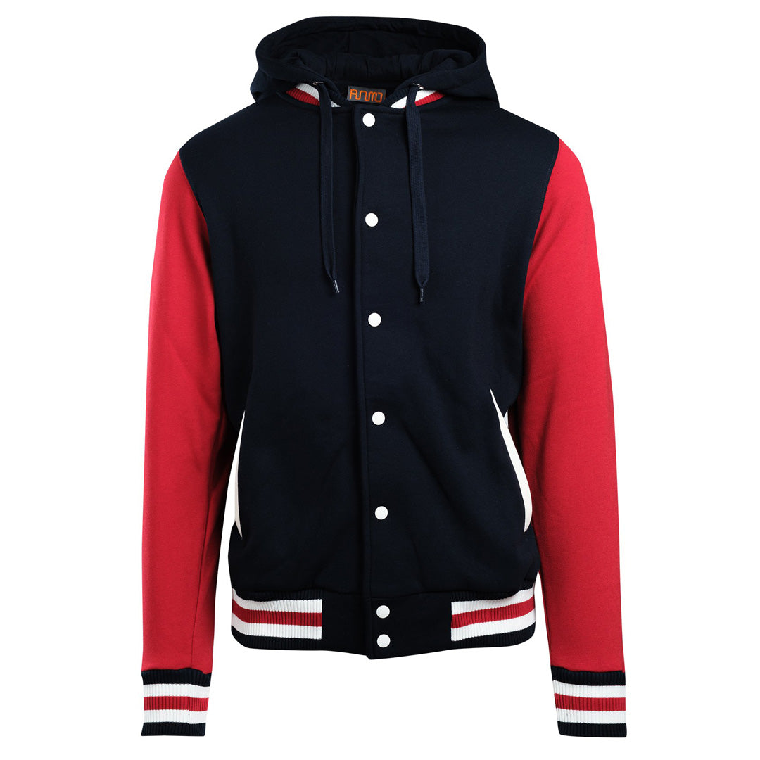 House of Uniforms The Hooded Varsity Jacket | Mens Ramo Navy/Red
