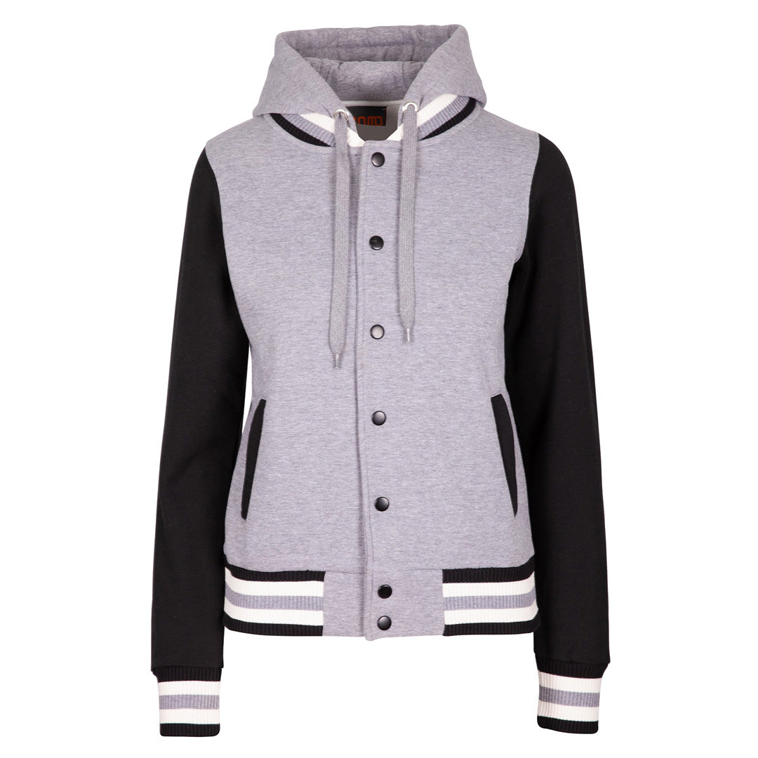 Hooded Varsity Jacket | Ladies | Grey Marle/Black