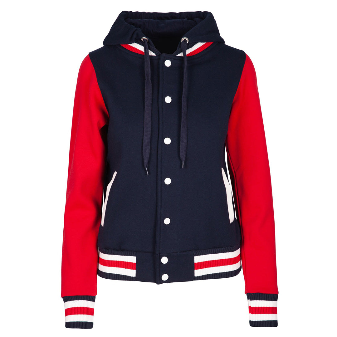 Hooded Varsity Jacket | Ladies | Navy/Red