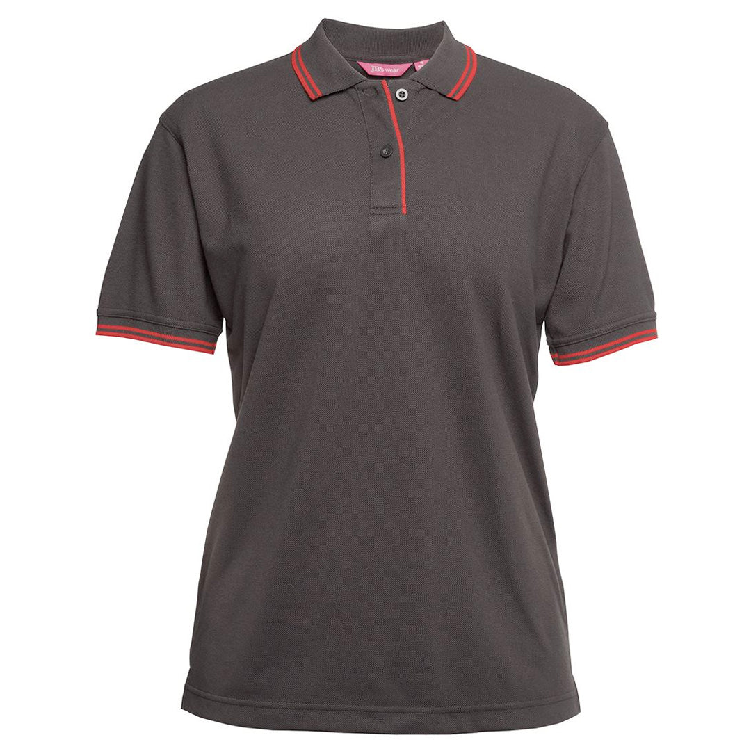 House of Uniforms The Contrast Polo | Ladies Jbs Wear Gunmetal/Red